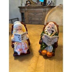 Vintage LEFTON Rocking Chair Retirement Fund Piggy Banks SET OF 2 RARR 1960s